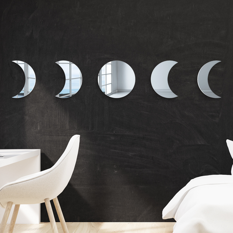 Moon Phases - Ensemble de 5 miroirs muraux phases de lune