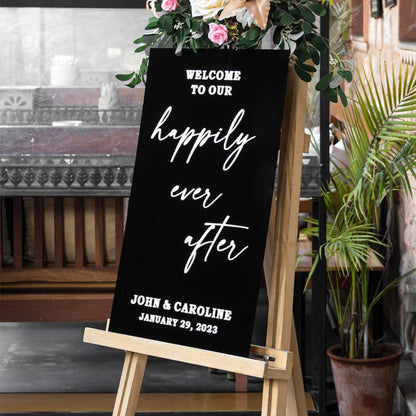 Rectangular acrylic wedding sign personalized in black acrylic with 3D letter in different colors in Morocco 