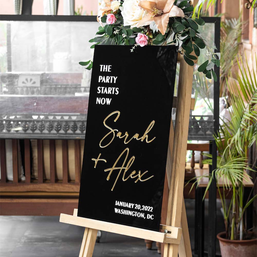 Rectangular acrylic wedding sign personalized in black acrylic with 3D letter in different colors in Morocco 
