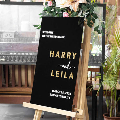 Rectangular acrylic wedding sign personalized in black acrylic with 3D letter in different colors in Morocco 