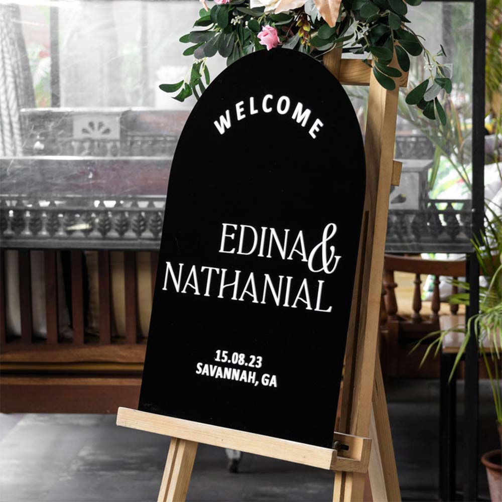 Personalized wedding acrylic sign in black acrylic with 3D letter in different colors in Morocco 