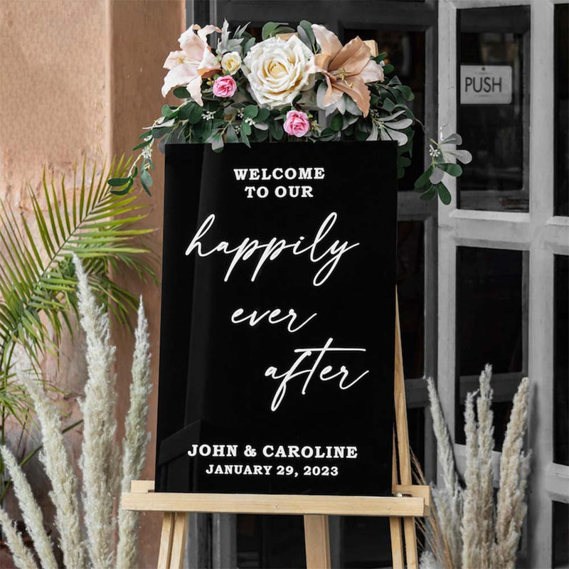 Rectangular acrylic wedding sign personalized in black acrylic with 3D letter in different colors in Morocco 