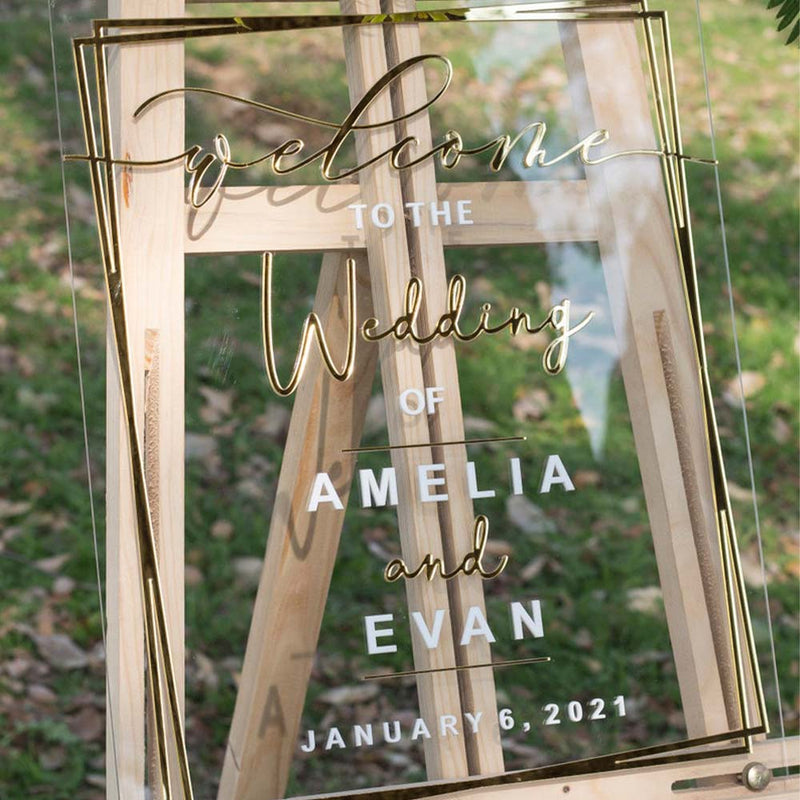 Personalized rectangular acrylic wedding sign in transparent acrylic with 3D letter in different colors in Morocco. 