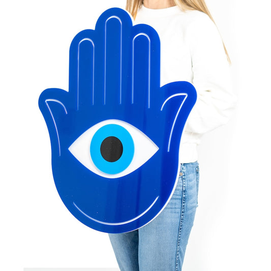 Hamsa Hand - 3D Wall Art Black and Blue Glossy Finish on White Backing