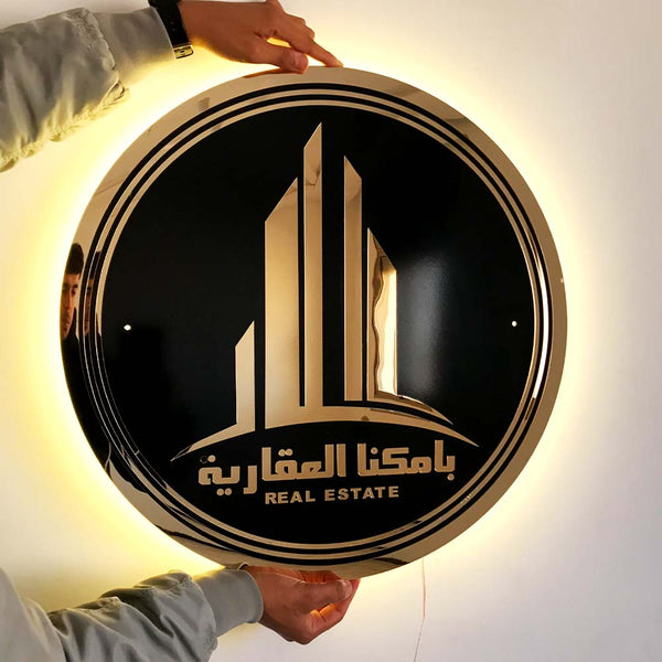 Black custom acrylic sign with backlit gold 3D lettering - acrylic sign in Morocco