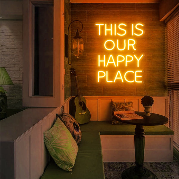 Découvrez "This is Our Happy Place", notre enseigne néon LED personnalisée au Maroc. Idéale pour une décoration néon LED tendance, cette enseigne offre un éclairage d'ambiance unique et personnalisé. Que ce soit pour éclairer votre magasin, votre jardin ou votre vitrine, notre enseigne néon LED crée une atmosphère chaleureuse et accueillante.