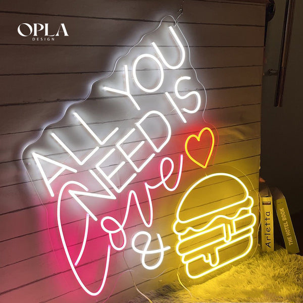 "All You Need Is Love & Burger" Neon maroc - Neon Led au Maroc