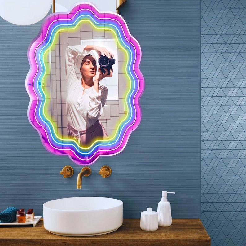 Wavy Néon Miroir - LED Neon Mirror - Neon Led au Maroc